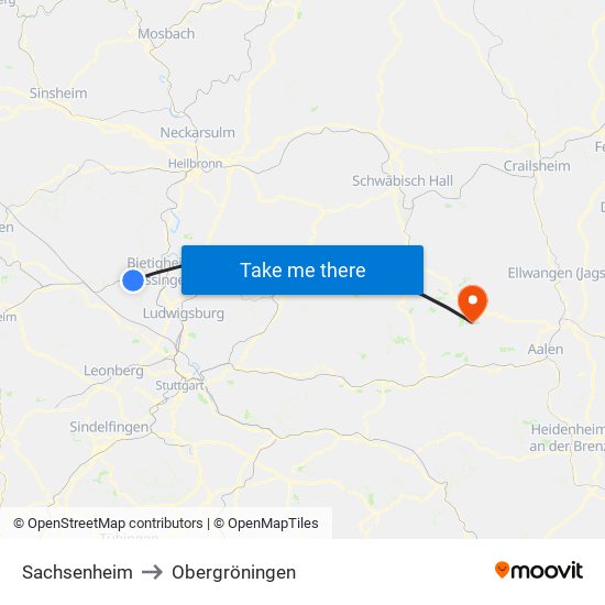 Sachsenheim to Obergröningen map