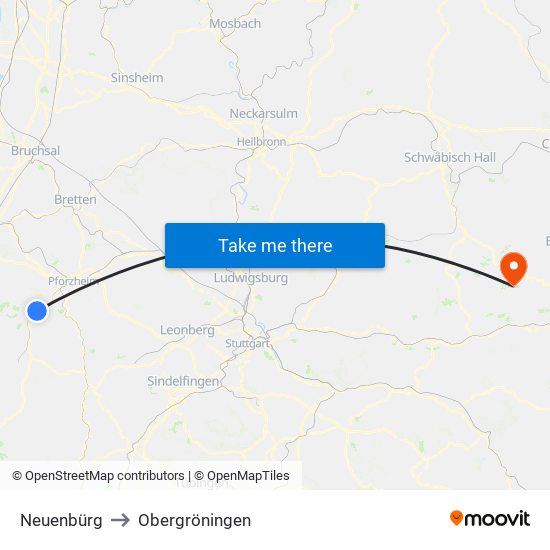 Neuenbürg to Obergröningen map