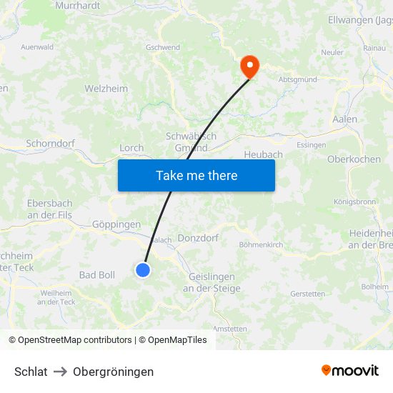 Schlat to Obergröningen map