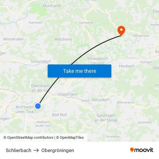 Schlierbach to Obergröningen map