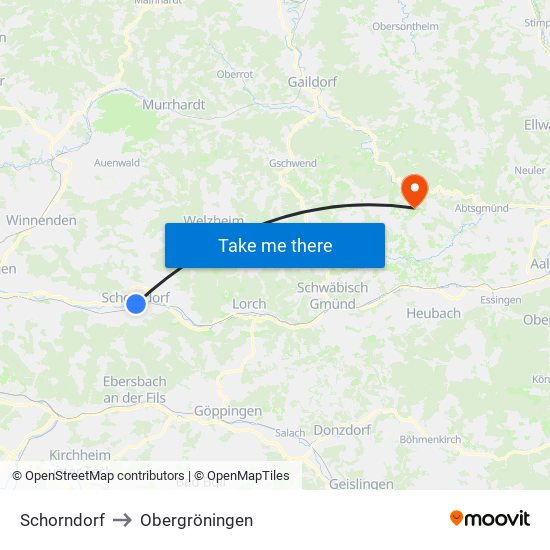 Schorndorf to Obergröningen map