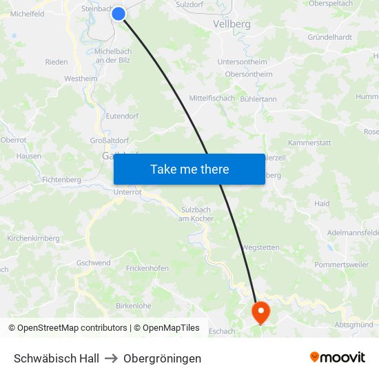 Schwäbisch Hall to Obergröningen map