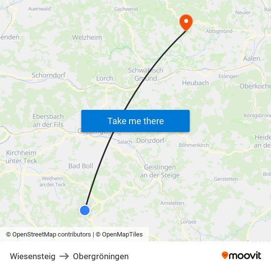 Wiesensteig to Obergröningen map