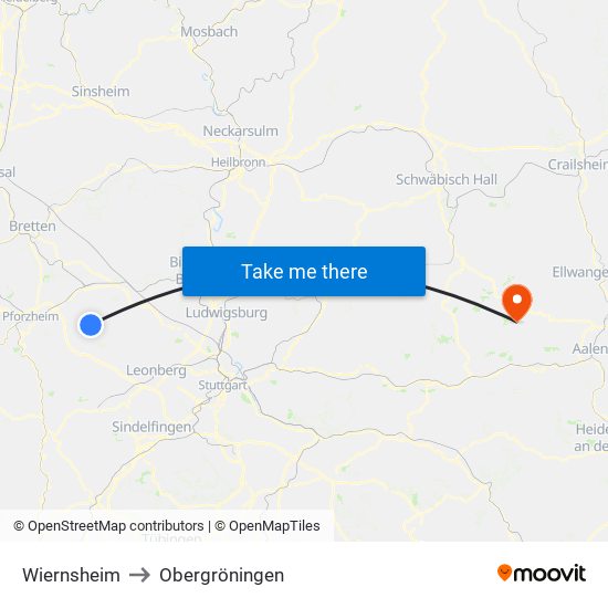 Wiernsheim to Obergröningen map