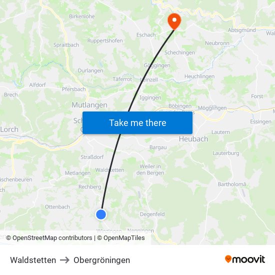 Waldstetten to Obergröningen map