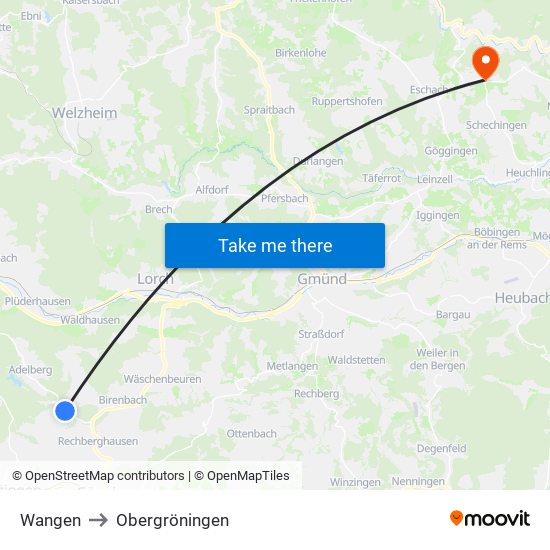 Wangen to Obergröningen map