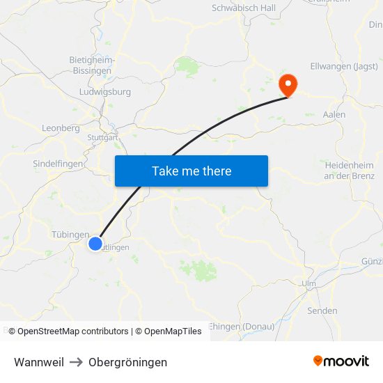Wannweil to Obergröningen map
