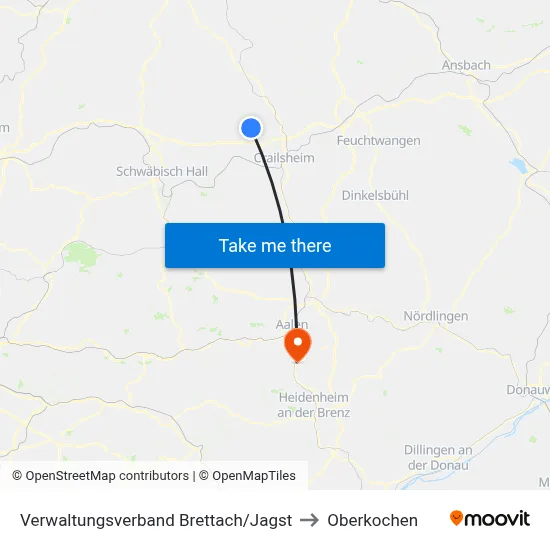 Verwaltungsverband Brettach/Jagst to Oberkochen map