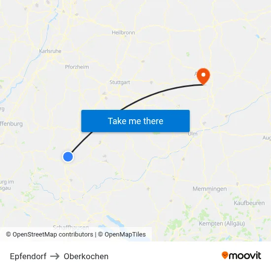 Epfendorf to Oberkochen map