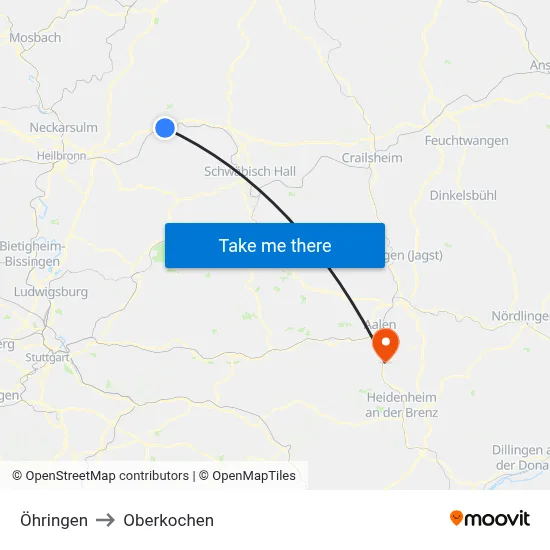 Öhringen to Oberkochen map