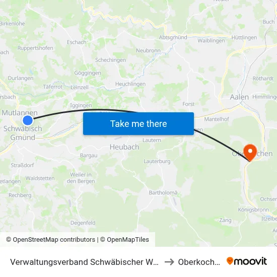 Verwaltungsverband Schwäbischer Wald to Oberkochen map