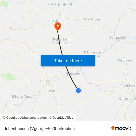 Ichenhausen (Vgem) to Oberkochen map