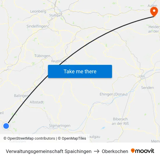 Verwaltungsgemeinschaft Spaichingen to Oberkochen map