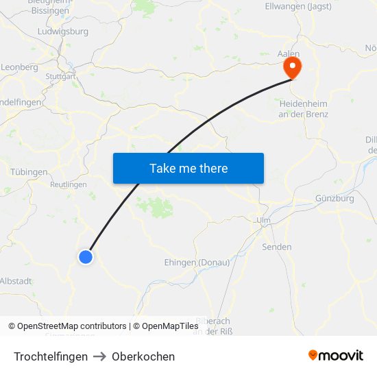 Trochtelfingen to Oberkochen map