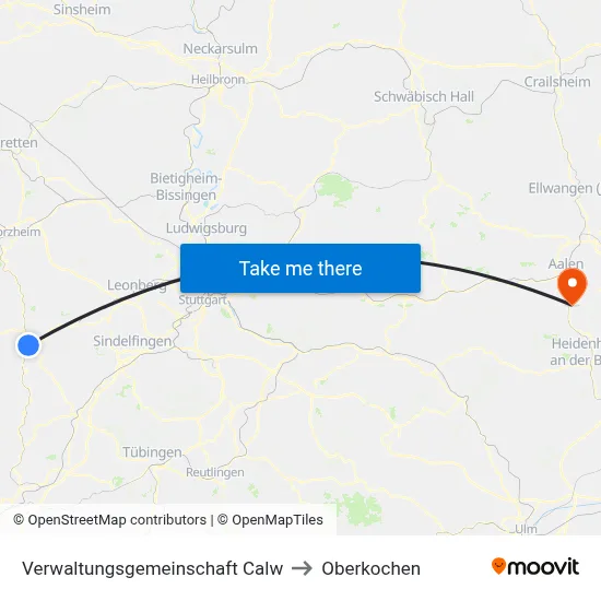 Verwaltungsgemeinschaft Calw to Oberkochen map