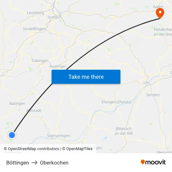 Böttingen to Oberkochen map