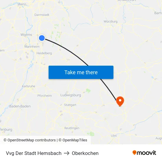 Vvg Der Stadt Hemsbach to Oberkochen map
