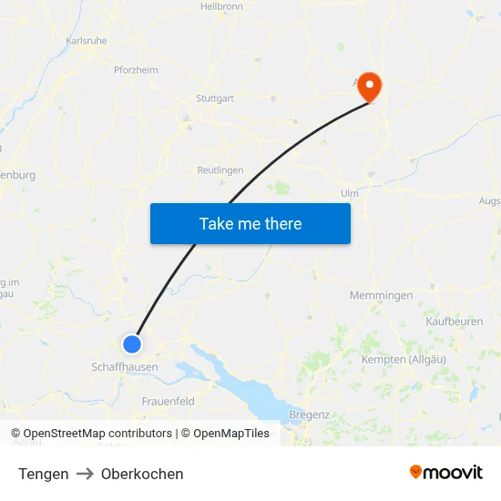 Tengen to Oberkochen map