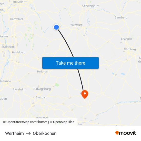 Wertheim to Oberkochen map