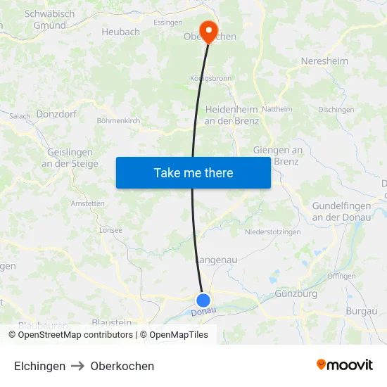 Elchingen to Oberkochen map