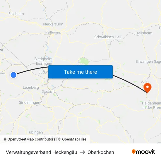 Verwaltungsverband Heckengäu to Oberkochen map
