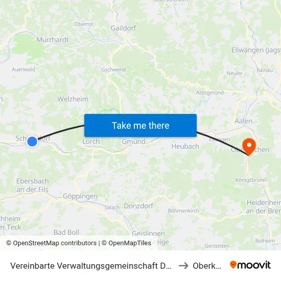 Vereinbarte Verwaltungsgemeinschaft Der Stadt Schorndorf to Oberkochen map