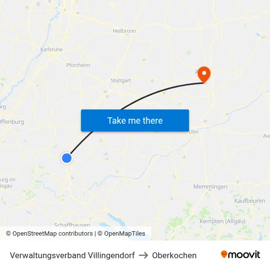 Verwaltungsverband Villingendorf to Oberkochen map