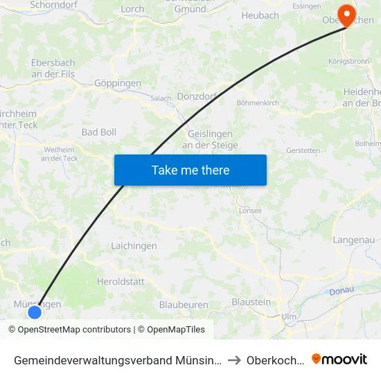 Gemeindeverwaltungsverband Münsingen to Oberkochen map