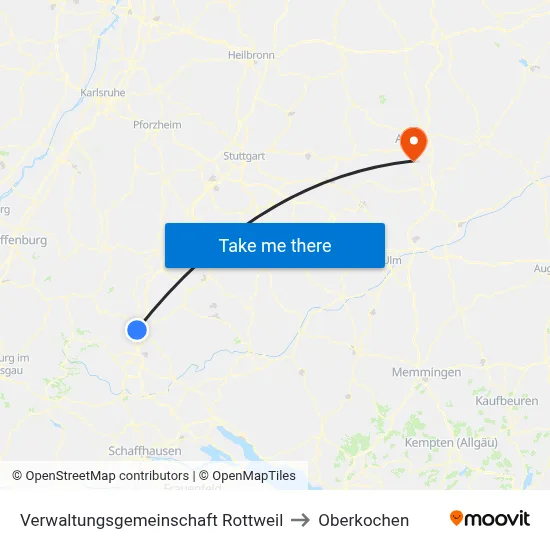 Verwaltungsgemeinschaft Rottweil to Oberkochen map