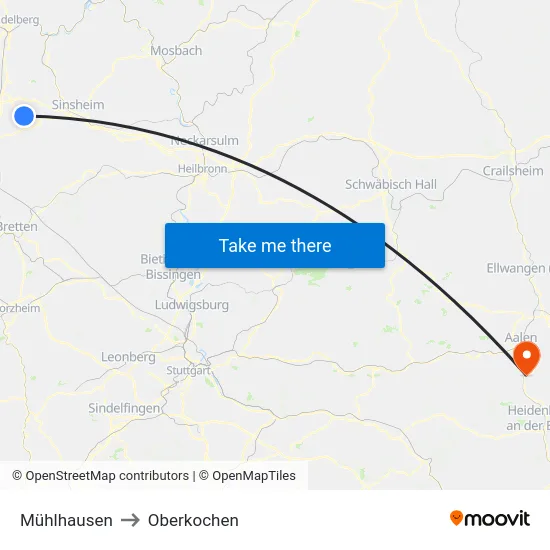Mühlhausen to Oberkochen map