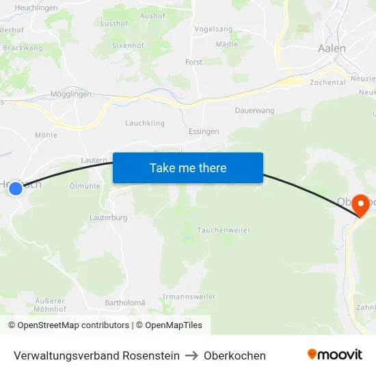 Verwaltungsverband Rosenstein to Oberkochen map
