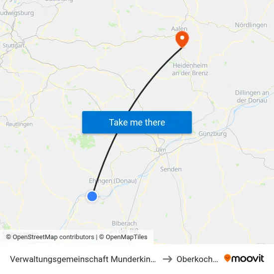 Verwaltungsgemeinschaft Munderkingen to Oberkochen map