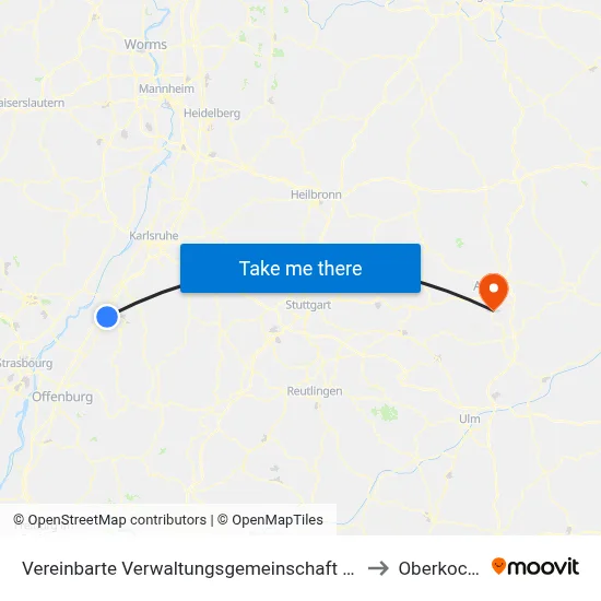 Vereinbarte Verwaltungsgemeinschaft Sinzheim to Oberkochen map