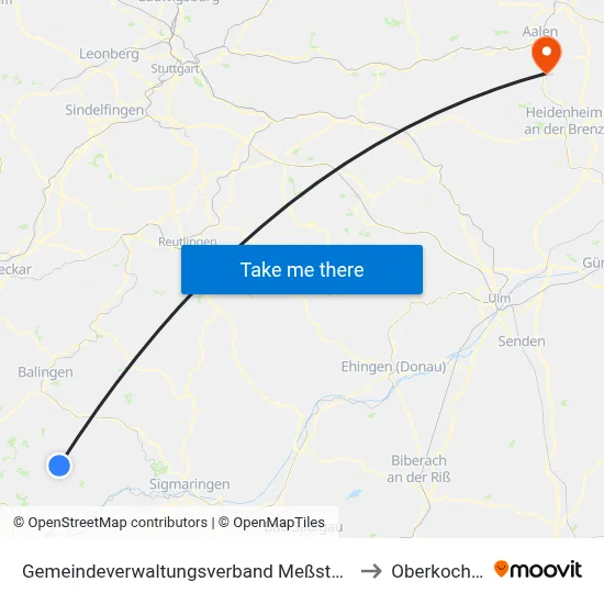 Gemeindeverwaltungsverband Meßstetten to Oberkochen map
