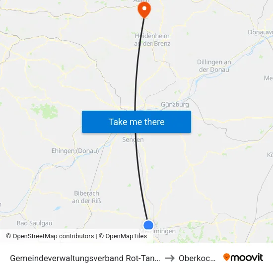 Gemeindeverwaltungsverband Rot-Tannheim to Oberkochen map
