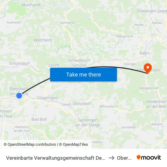 Vereinbarte Verwaltungsgemeinschaft Der Stadt Ebersbach An Der Fils to Oberkochen map
