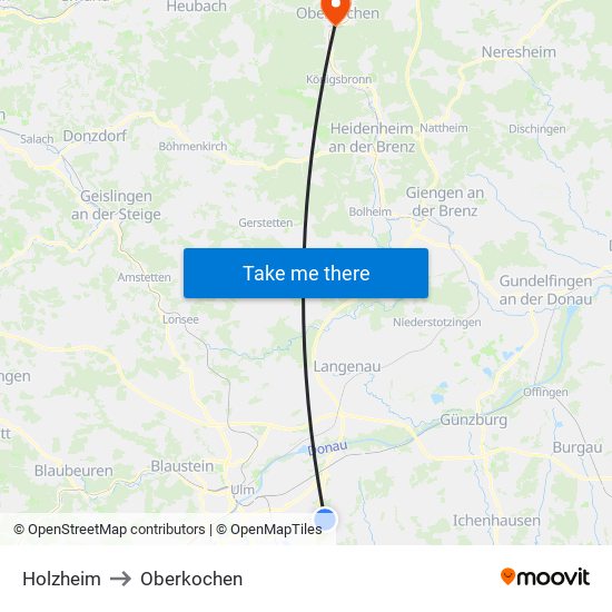 Holzheim to Oberkochen map