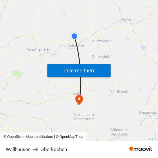 Wallhausen to Oberkochen map