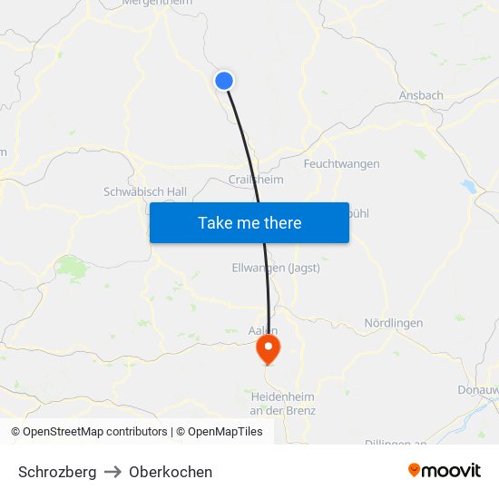 Schrozberg to Oberkochen map