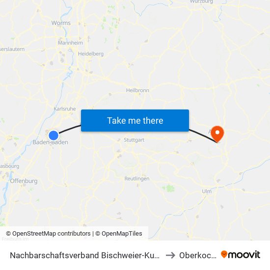Nachbarschaftsverband Bischweier-Kuppenheim to Oberkochen map