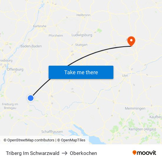Triberg Im Schwarzwald to Oberkochen map