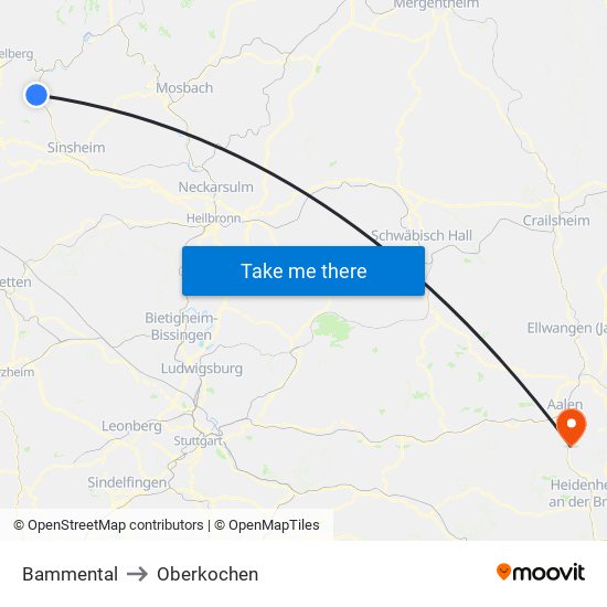 Bammental to Oberkochen map