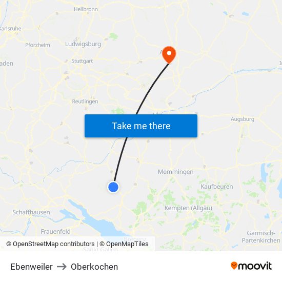 Ebenweiler to Oberkochen map