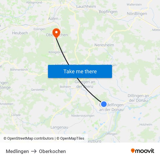 Medlingen to Oberkochen map