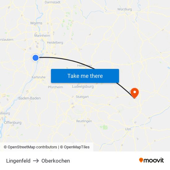 Lingenfeld to Oberkochen map