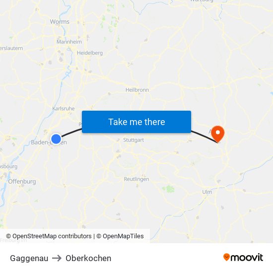 Gaggenau to Oberkochen map