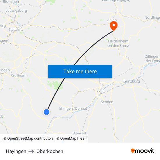 Hayingen to Oberkochen map