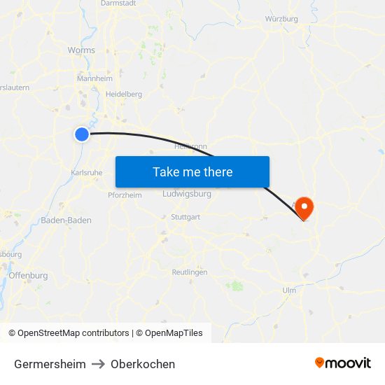 Germersheim to Oberkochen map