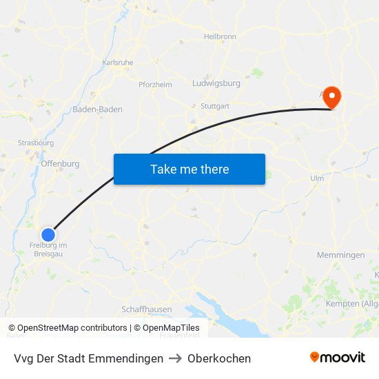 Vvg Der Stadt Emmendingen to Oberkochen map