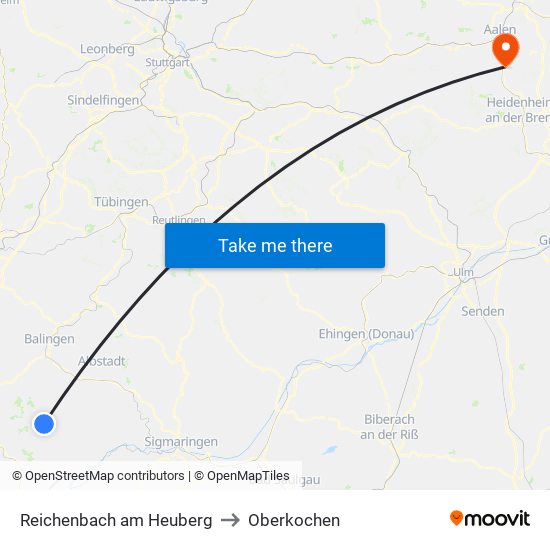 Reichenbach am Heuberg to Oberkochen map